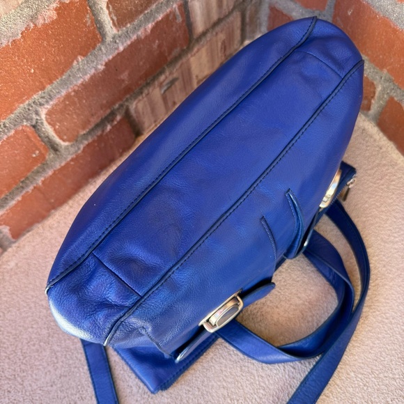 Fossil💙Riley Leather Large Fold Over Crossbody Satchel/Tote Bag w/Bow Scarf - Picture 11 of 15